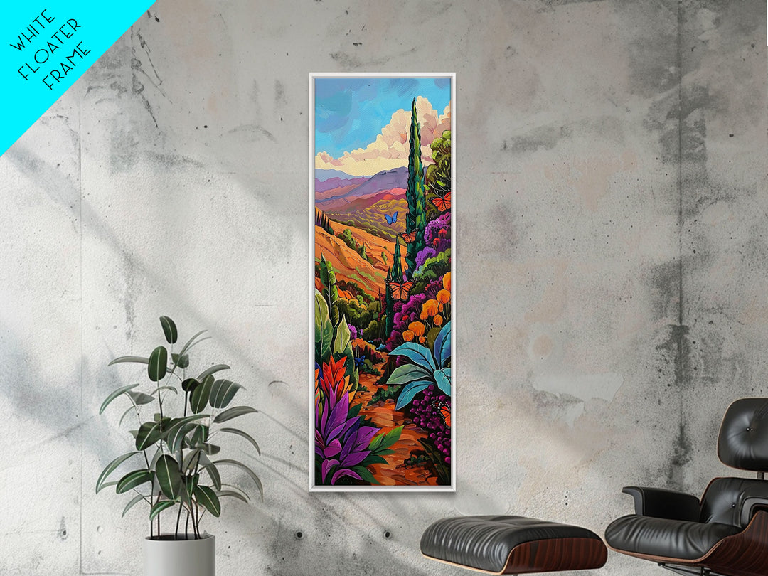 Colorful Landscape Art, Mountain Wall Art Print, Botanical Art for Kitchen, Impasto Canvas Painting Framed and Printed, Modern Wall Art