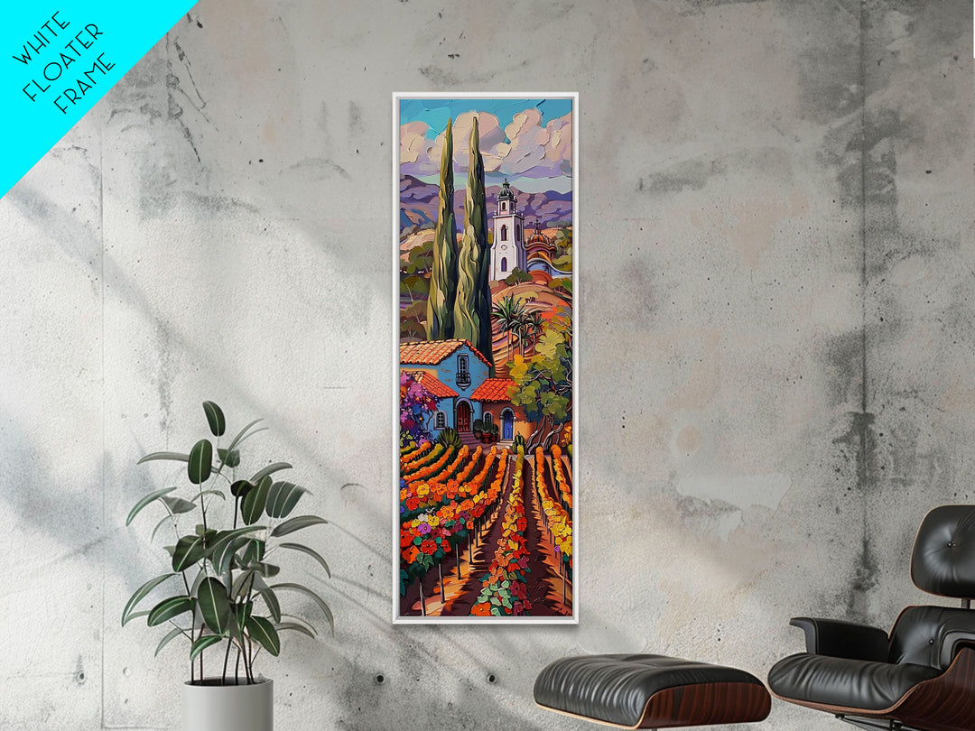 Tuscan Style Landscape Art Print of Spanish Countryside Framed on Canvas, Long Narrow Wall Art Print for Living Room, Colorful Wall Art