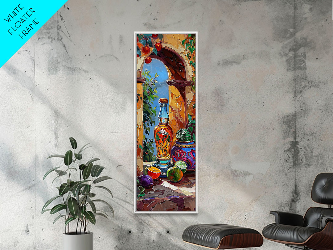 Mediterranean Still Life Canvas Art Print Framed, Abstract Modern Vertical Wall Art, Kitchen Wall Art Printed with White Frame, Food Art