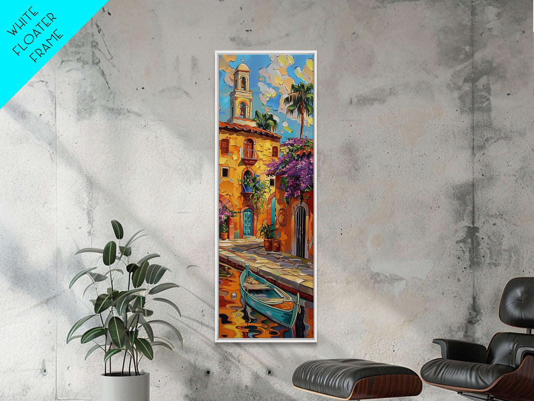 Vertical Impasto Painting Printed and Framed on Canvas, Rustic Venetian Inspired Art, Textured Wall Art for Office and Living Room