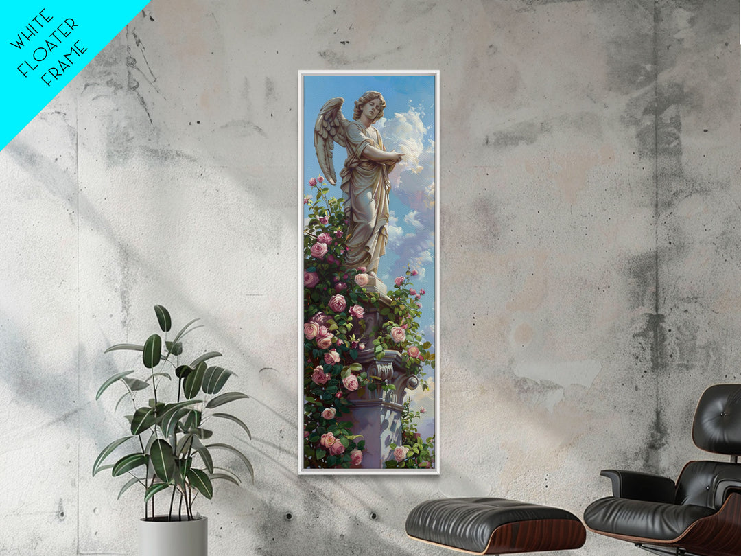 Floral Angel Canvas Art Print Framed, Botanical Wall Art, Modern Botanical Still Life Art, Oversized Canvas Painting for Bedroom or Office