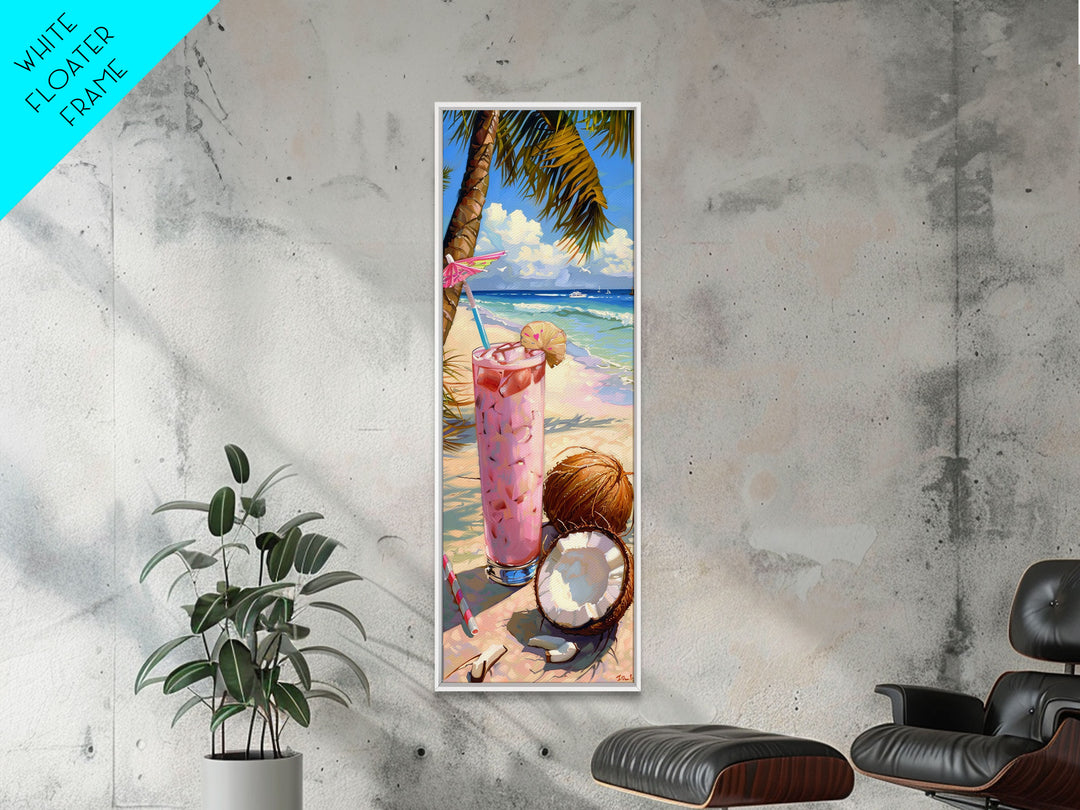 Tropical Kitchen Wall Art Print Framed on Canvas, Colorful Bar Wall Art Print, Tall and Narrow Framed Coastal Wall Art for Kitchen and Bar