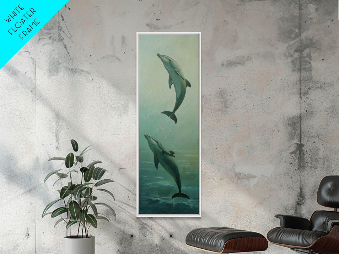 Underwater Dolphin Printed Canvas Art Framed, Ocean Art Print, Coastal Art Print Framed, Dolphin Painting, Modern Wall Art for Office