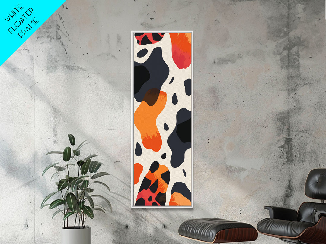 Abstract Boho Leopard Print Pattern - Framed Canvas Print, Midcentury Modern Skinny Art, Tall Wall Art for Living Room or Bedroom Decor