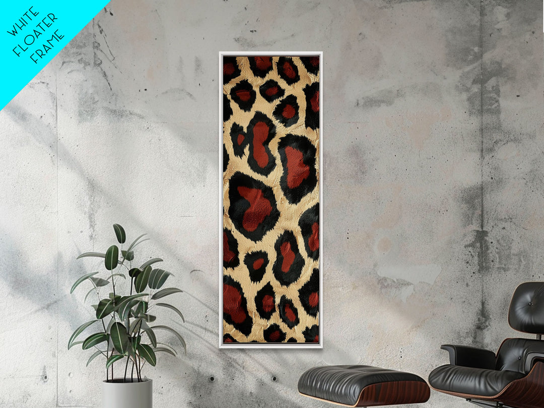 Vintage Animal Print with Deep Tones - Framed Canvas Print, Midcentury Modern Skinny Art, Tall Wall Art for Living Room or Bedroom Decor