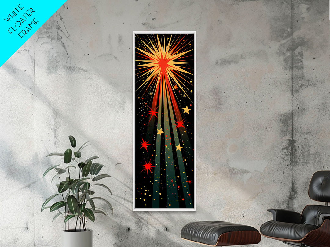 Starburst Explosion on Black Background - Framed Canvas Print, Boho Art, Midcentury Modern, Skinny Art, Tall Art, Bedroom Wall Art, Minimalist Art