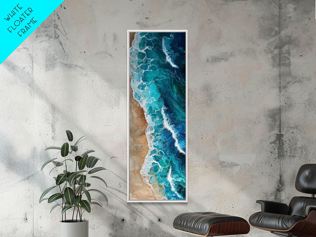 Aerial Ocean View Art - Framed Canvas Print, Farmhouse Art, Boho Art, Skinny Art, Tall Art, Living Room Decor, Beach Wall Art for Home Decor