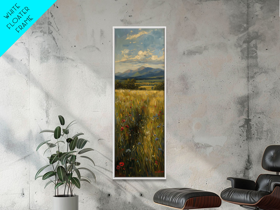 Wheat Fields At Sunset Framed Canvas Print - Beautiful Wall Art - Skinny Art - Tall Art - Statement Piece - Living Room Decor