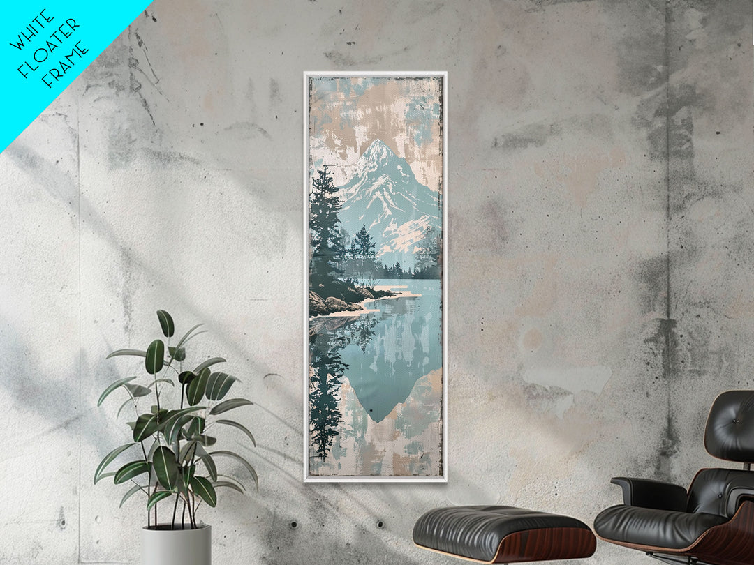 Urban Skyline with Majestic Mountain Background, Contemporary Cityscape Framed Canvas Print, Ideal for Modern Urban Wall Art