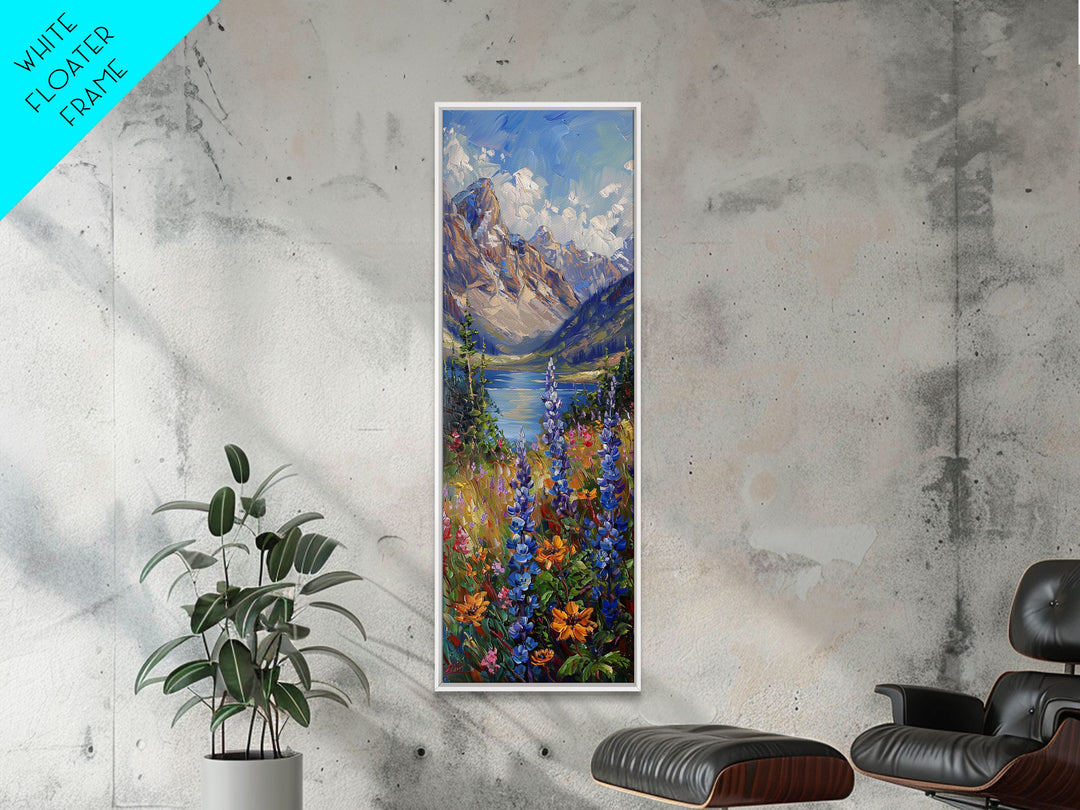 Wildflowers and Mountains, Springtime in Colorado, Framed Canvas print, Oil Painting Print, Living Room Decor, Tall Art, Wood Frame Wall Art, Home Decor