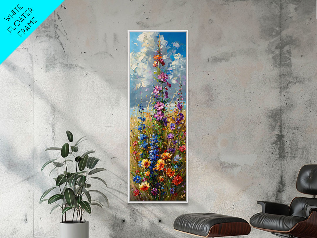 Wildfowers in Bloom Framed Canvas Print, Colorful Botanical Wall Art, Skinny Decor For Tight Spaces