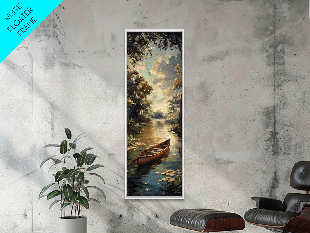 Antique Canoe Framed Canvas Print, lake House Decor, Lake Life Wall Art, Tall Wall Art For Small Spaces