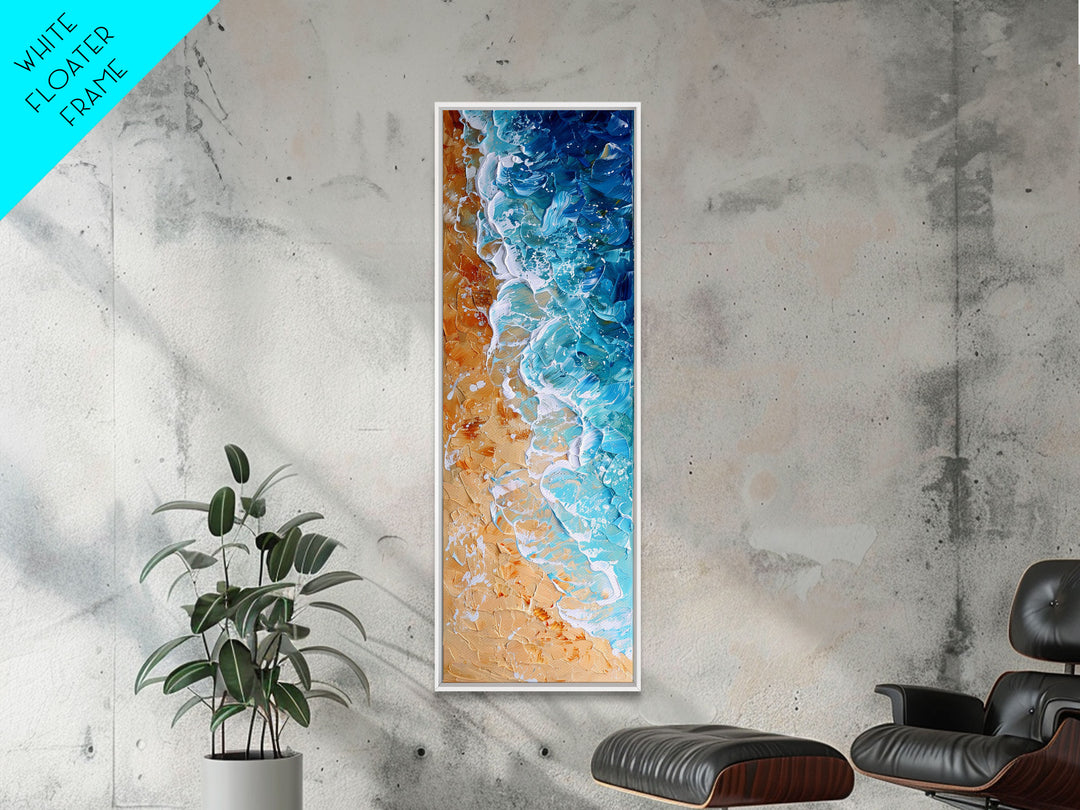 Abstract Coastal Waves And Sandy Beach, Rustic Farmhouse Art With Boho Elements, Tall Canvas Print For Modern Wall Decor