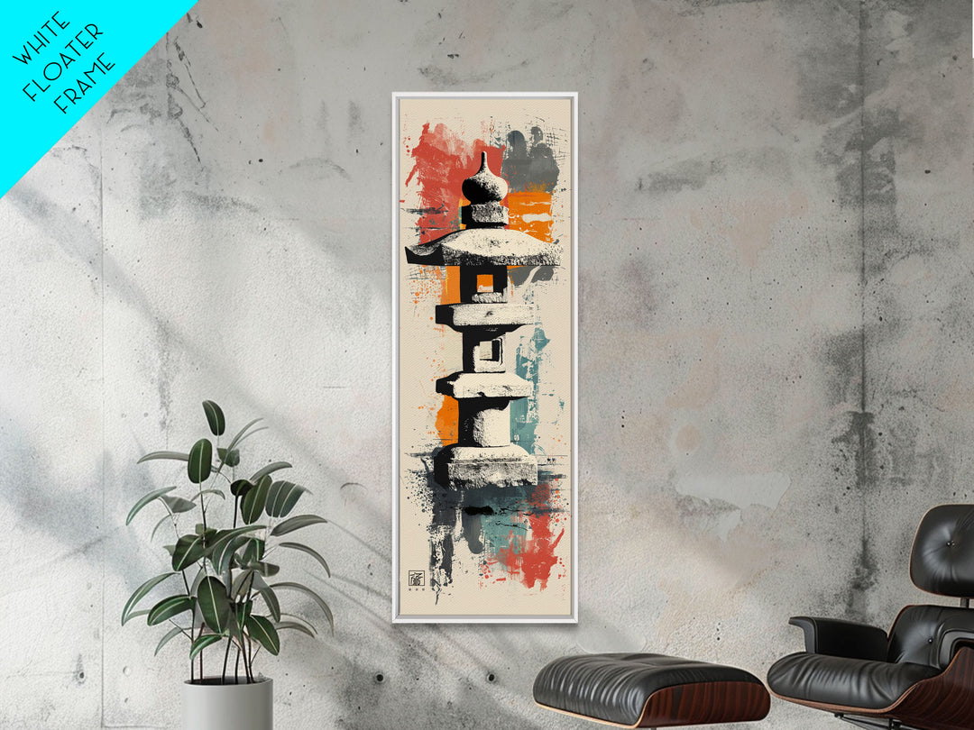 Zen Stone Lantern Skinny Art Tall Art Japanese Ukiyo-e Inspired Framed Canvas Wall Art