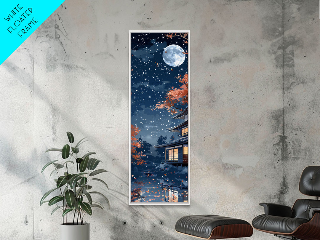 Starry Night, Traditional Japanese Home, Japanese Art, Skinny Art, Tall Art, Framed Canvas Print, Ukiyo-e Style