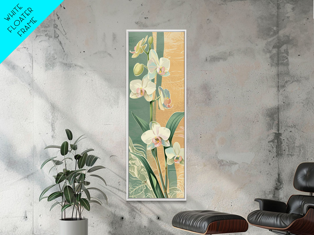 Skinny Art Tall Art Framed Canvas Print Orchids In Delicate Tones With Subtle Background Elements Ukiyo-e Japanese Style Art Wood Block Print