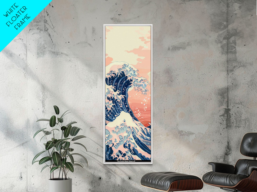 Skinny Tall Canvas Art Of The Great Wave In Soft Pastel Colors, Modern Framed Print Ideal For Feng Shui Wall Art, Japanese Style Art