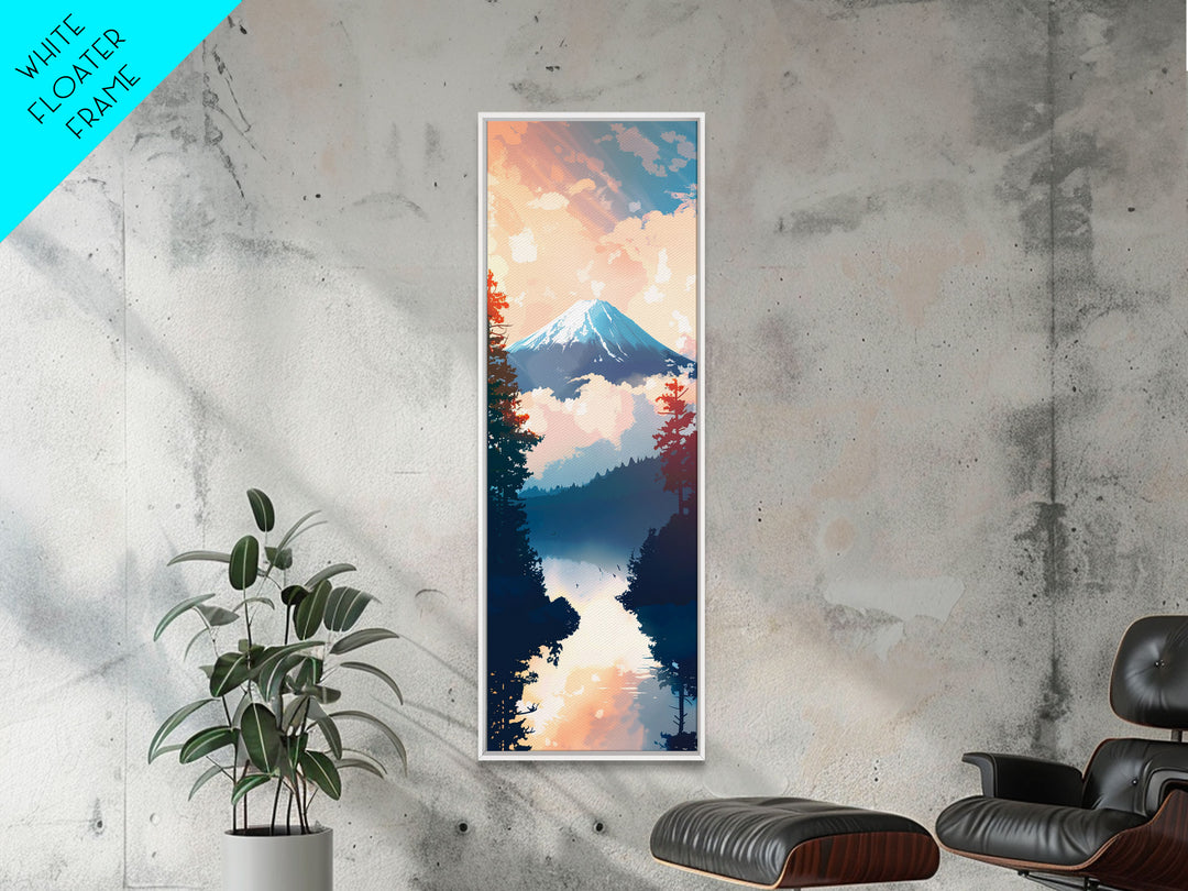 Skinny Art Tall Art Framed Canvas Print Japanese Style Art Mount Fuji At Sunrise Reflection Wood Block Print Ukiyo-e Feng Shui Wall Art