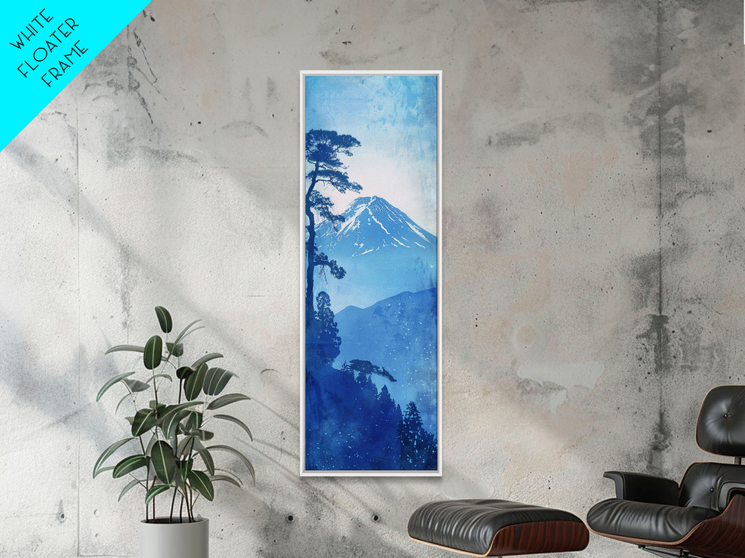 Skinny Art Tall Art Framed Canvas Print Japanese Style Art Blue Mount Fuji Forest Wood Block Print Ukiyo-e Feng Shui Wall Art