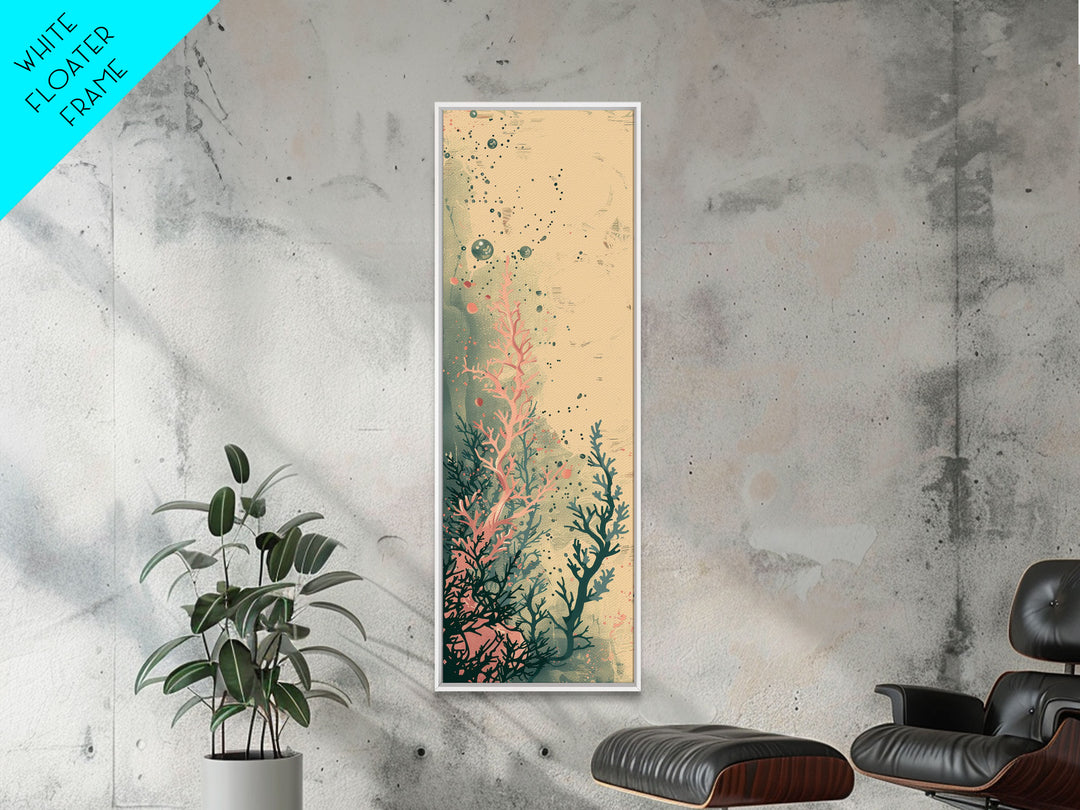 Tall Skinny Art Japanese Style Wood Block Print Abstract Seaweed In Soft Hues For Framed Canvas Print In Ukiyo-e Style