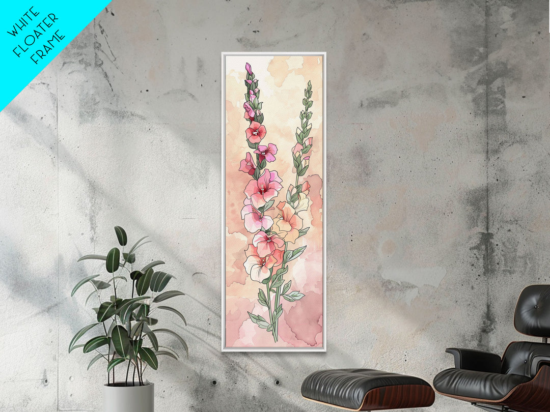 Vibrant Gladiolus Skinny Art Tall Art Japanese Ukiyo-e Inspired Floral Framed Canvas Print for Brightening Any Room