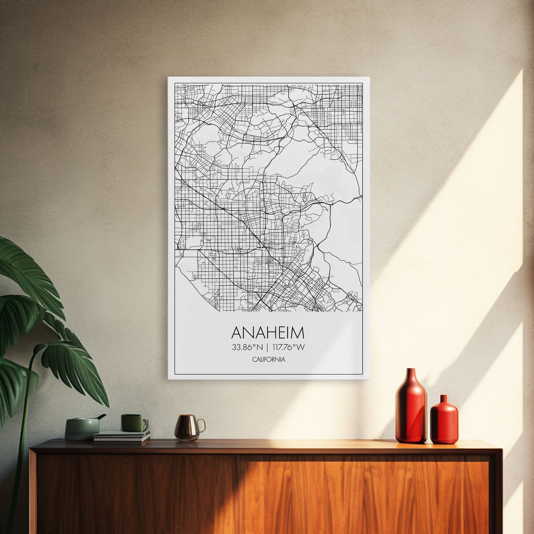 Anaheim Street Map, California Map, City Map Wall Decor, Travel Map, Minimalist, Modern Art, Wall Art, Canvas Print, Canvas Wall Art