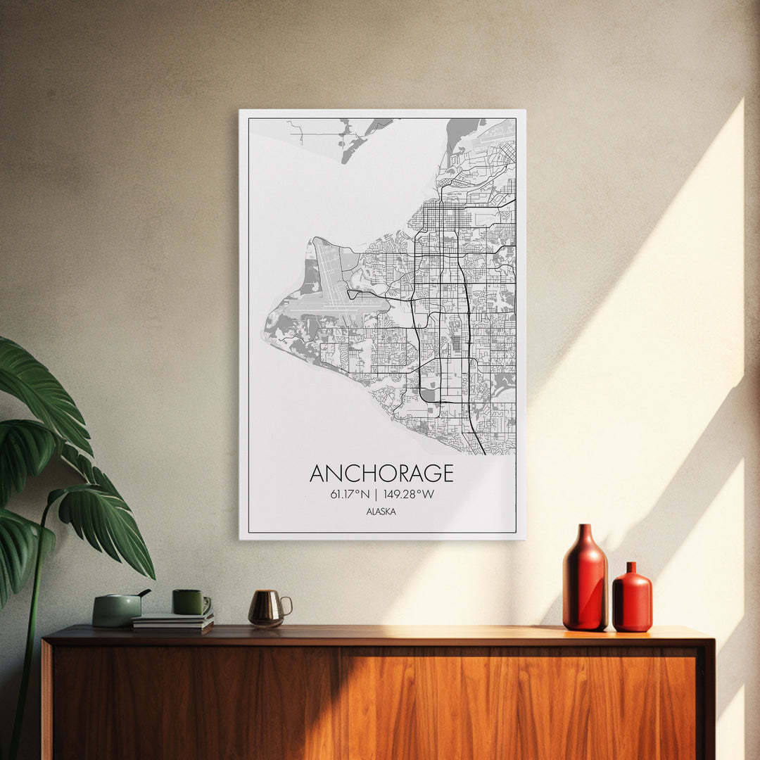 Anchorage Street Map, Alaska Map, Travel Wall Art, City Map Wall Art, Bedroom Art, Modern Art, Wall Art, Canvas Print, Canvas Wall Art