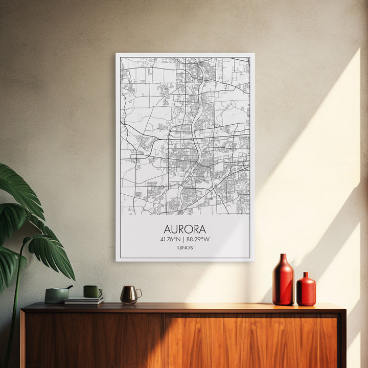 Aurora Street Map, Illinois Map, City Map Wall Art, Daughter Gift, Travel Map, Minimalist Art, Wall Art, Canvas Print, Canvas Wall Art