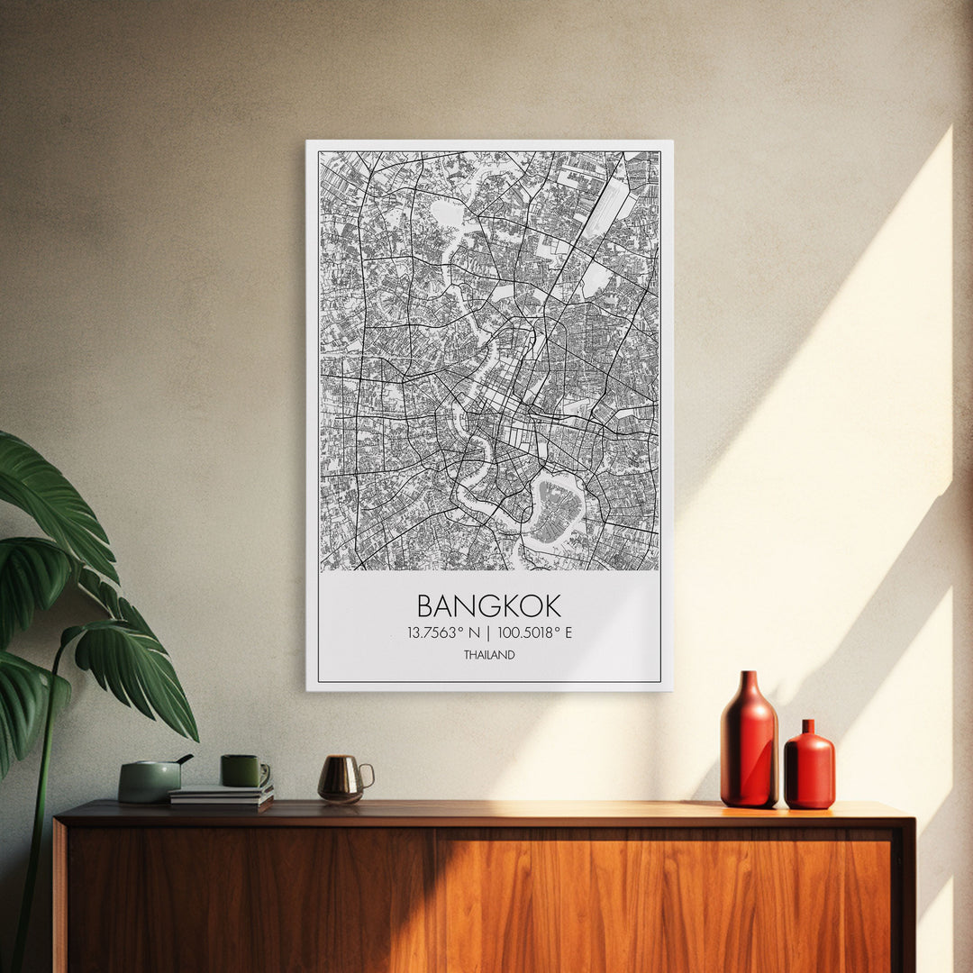 Bangkok Street Map, Thailand Map, City Wall Art, Asia Travel Art, Reception Décor, Modern Art, Wall Art, Canvas Print, Canvas Wall Art