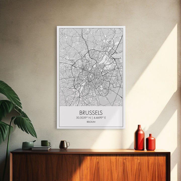 Brussels Street Map, Belgium Map, City Map Art, Modern Art, Wall Art, Canvas Print, Canvas Wall Art, Birthday Gift, Living Room Décor