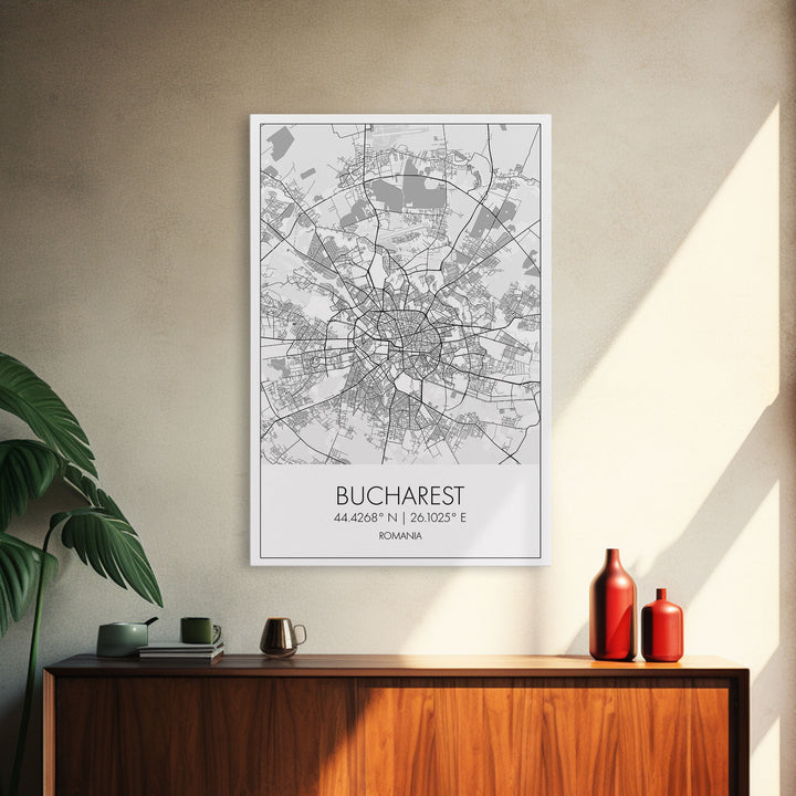 Bucharest Street Map, Romania Map, City Map Art, Modern Art, Wall Art, Canvas Print, Canvas Wall Art, Adventure Wall Art, Vacation Gift