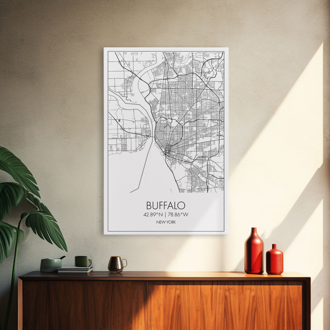 Buffalo Street Map, New York Map, City Map Art, Modern Art, Wall Art, Canvas Print, Canvas Wall Art, Wedding Gift, Home Office Wall Art