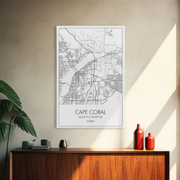 Cape Coral Street Map, Florida Map, City Map Art, Modern Art, Wall Art, Canvas Print, Canvas Wall Art, Travel Gifts For Men, Apartment Décor