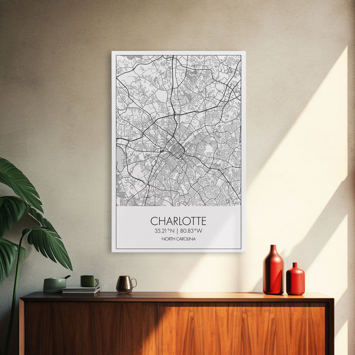 Charlotte Street Map, North Carolina Map, City Map Art, Modern Art, Wall Art, Canvas Print, Canvas Wall Art, Travel Wall Art, Gift For Mom