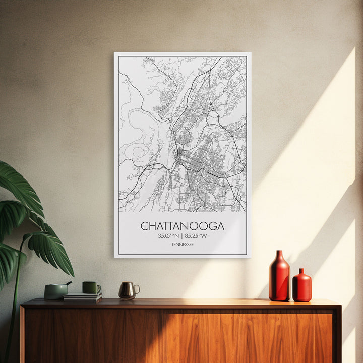 Chattanooga Street Map, Tennessee Map, City Map Art, Modern Art, Wall Art, Canvas Print, Canvas Wall Art, Office Wall Art, Travelling Gifts