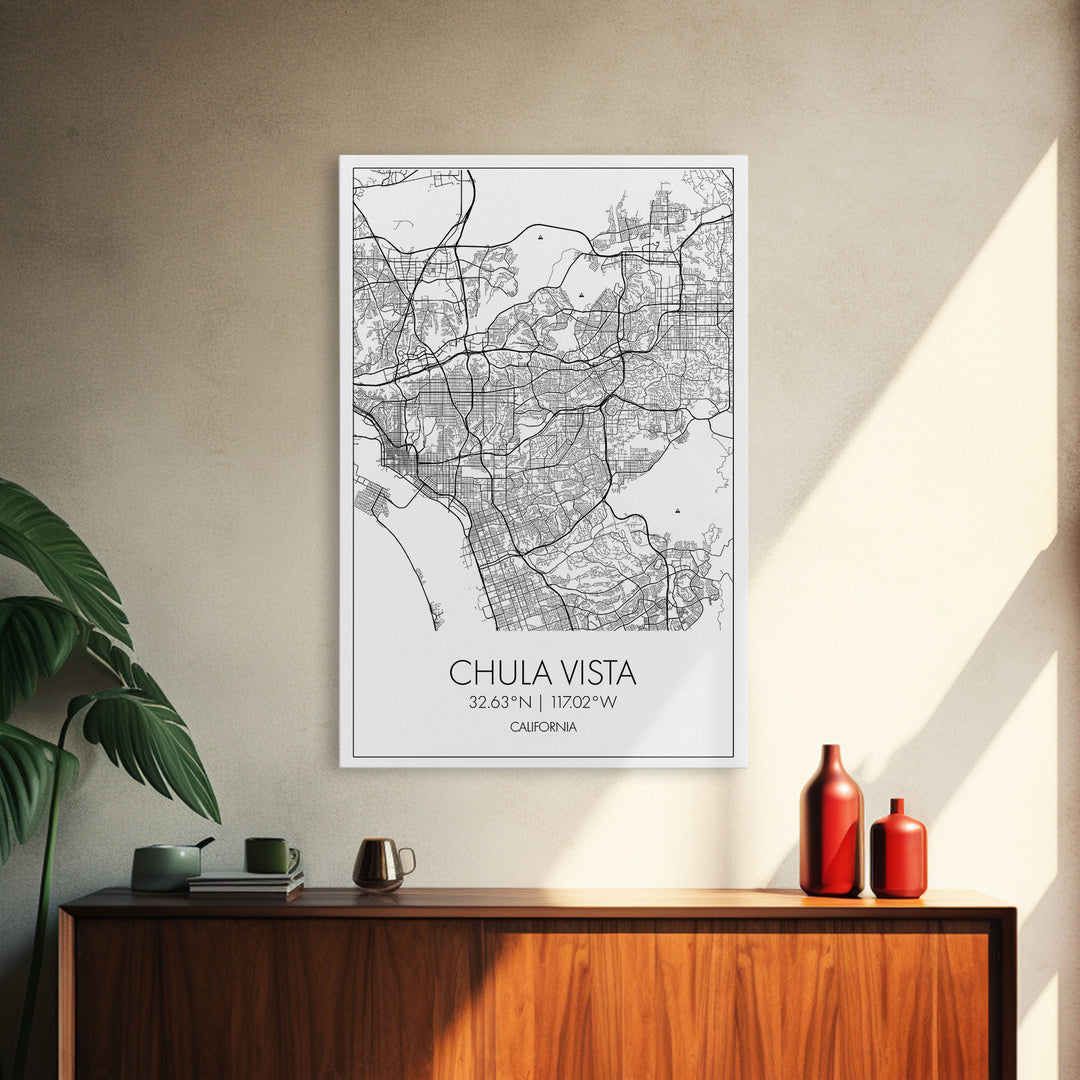 Chula Vista Street Map, California Map, City Map Art, Modern Art, Wall Art, Canvas Print, Canvas Wall Art, Living Room Wall Art, Travel Art