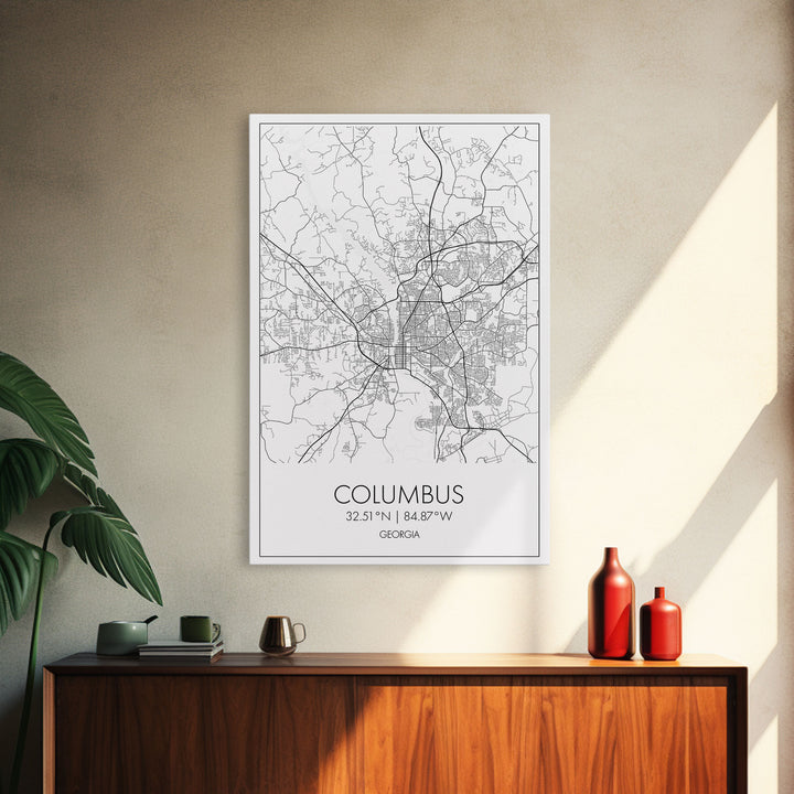 Columbus Street Map, Georgia Map, City Map Art, Minimalist Art, Wall Art, Canvas Print, Canvas Wall Art, City Wall Art, Travel Wall Print