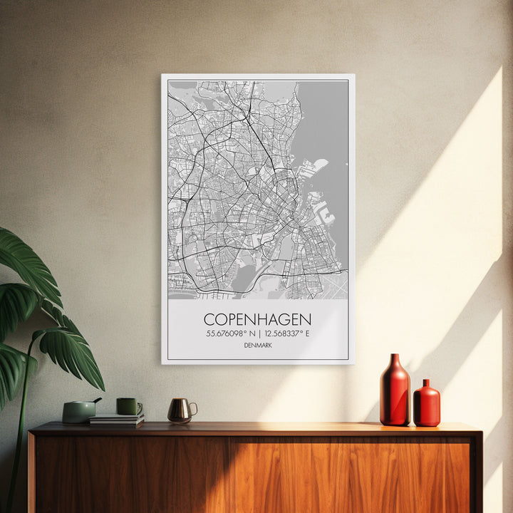 Copenhagen Street Map, Denmark Map, Europe City Map Art, Minimalist Art, Wall Art, Canvas Print, Travel Wall Art, Pilots Gift. Home Décor