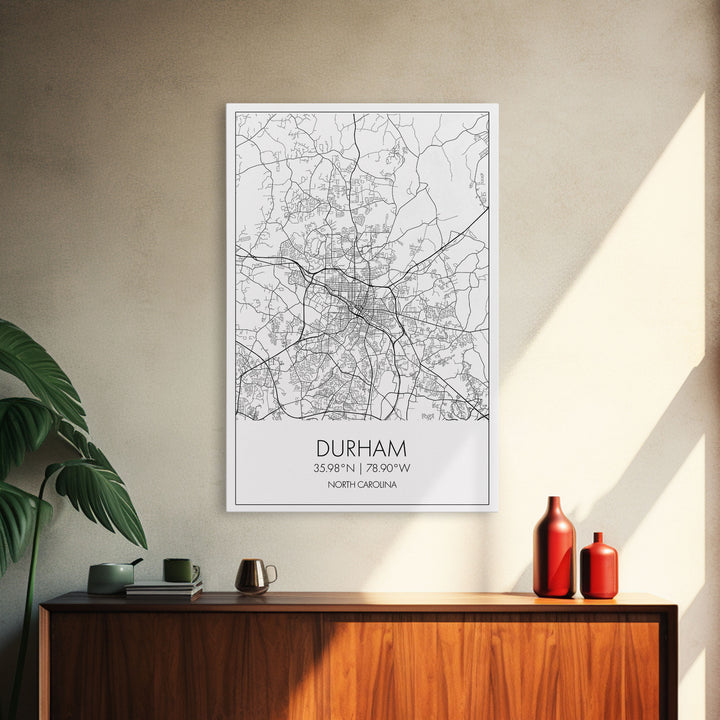 Durham Street Map, North Carolina Map, City Map Art, Minimalist Art, Wall Art, Canvas Print, Traveler Gift, Travel Wall Décor