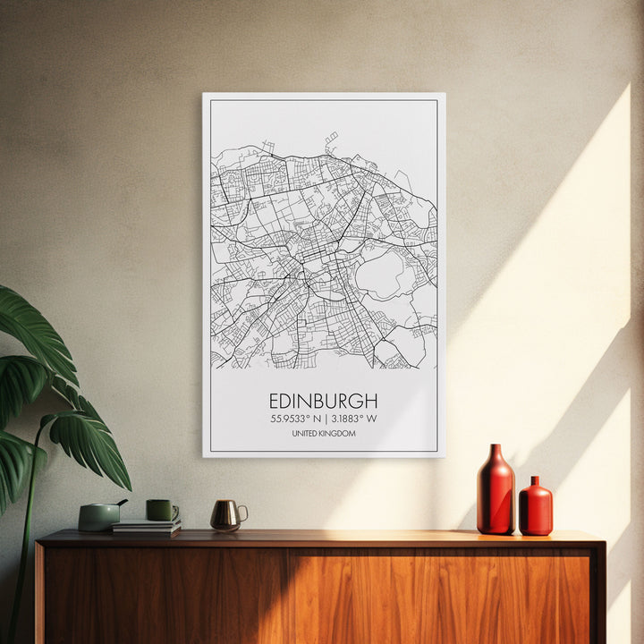 Edinburgh Street Map, United Kingdom Map, Europe City Map Art, Minimalist Art, Wall Art, Canvas Print, Travel Décor, Living Room Wall Art,