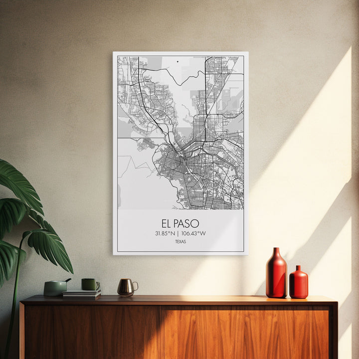 El Paso Street Map, Texas Map, City Map Art, Minimalist Art, Wall Art, Canvas Print, Living Room Wall Art, Travel Art Print, Gift For Dad