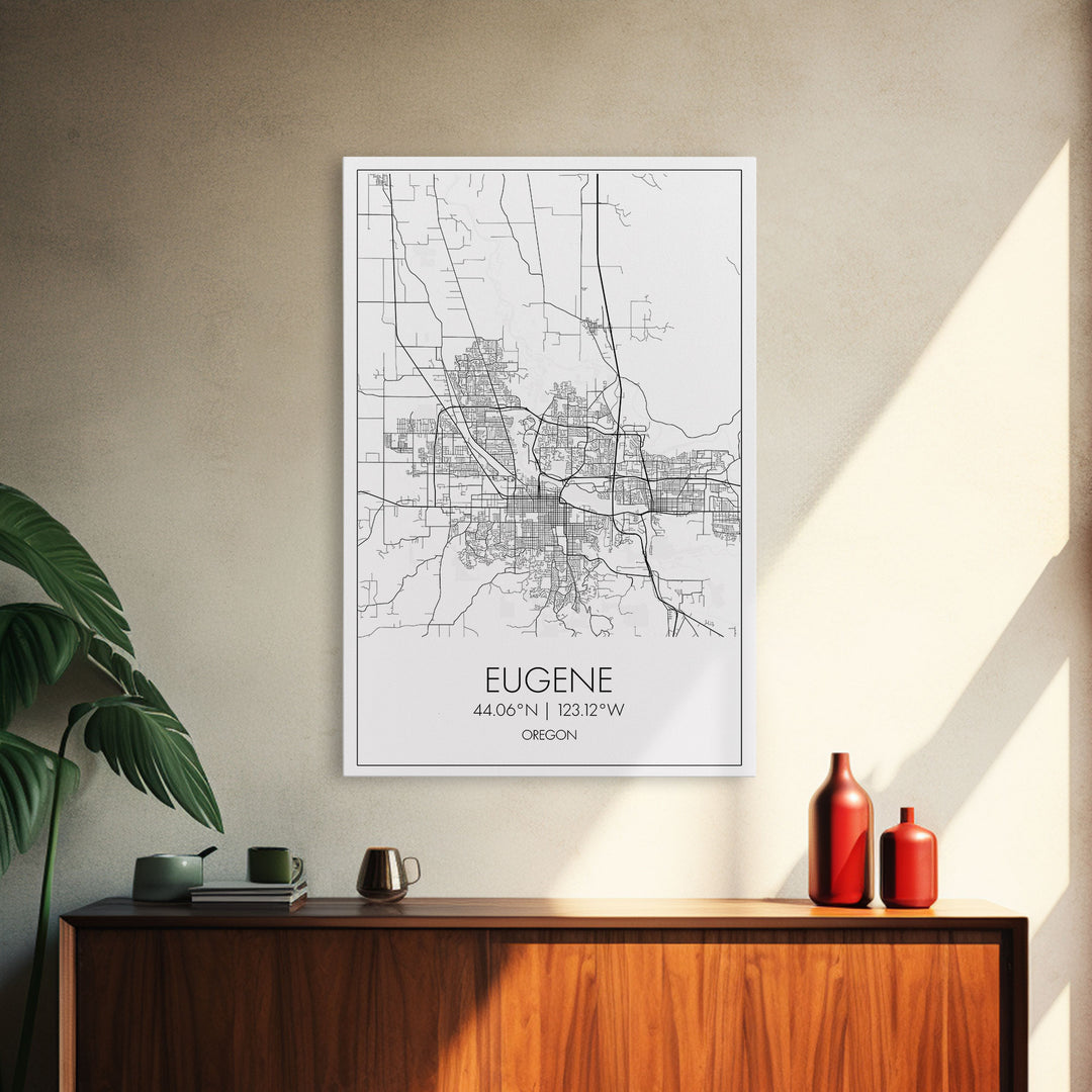 Eugene Street Map, Oregon Map, City Map Art, Minimalist Art, Wall Art, Canvas Print, Traveler Gift, Home Office Wall Art, Travel Décor