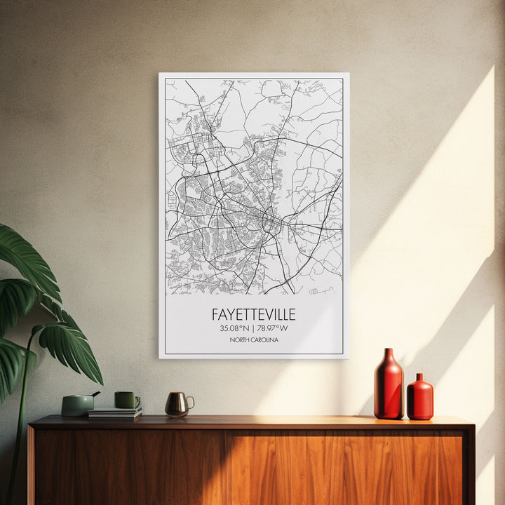 Fayetteville Street Map, North Carolina Map, City Map Art, Minimalist Art, Wall Art, Canvas Print, Travel Wall Print, Wanderlust Gift