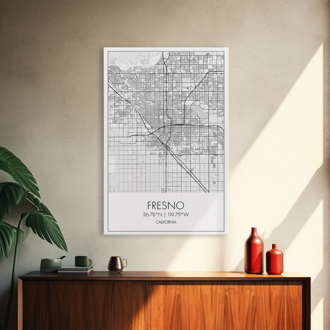 Fresno Street Map, California Map, City Map Art, Minimalist Art, Wall Art, Canvas Print, Bar Wall Art, Teen Gift, Travel Wall Art,