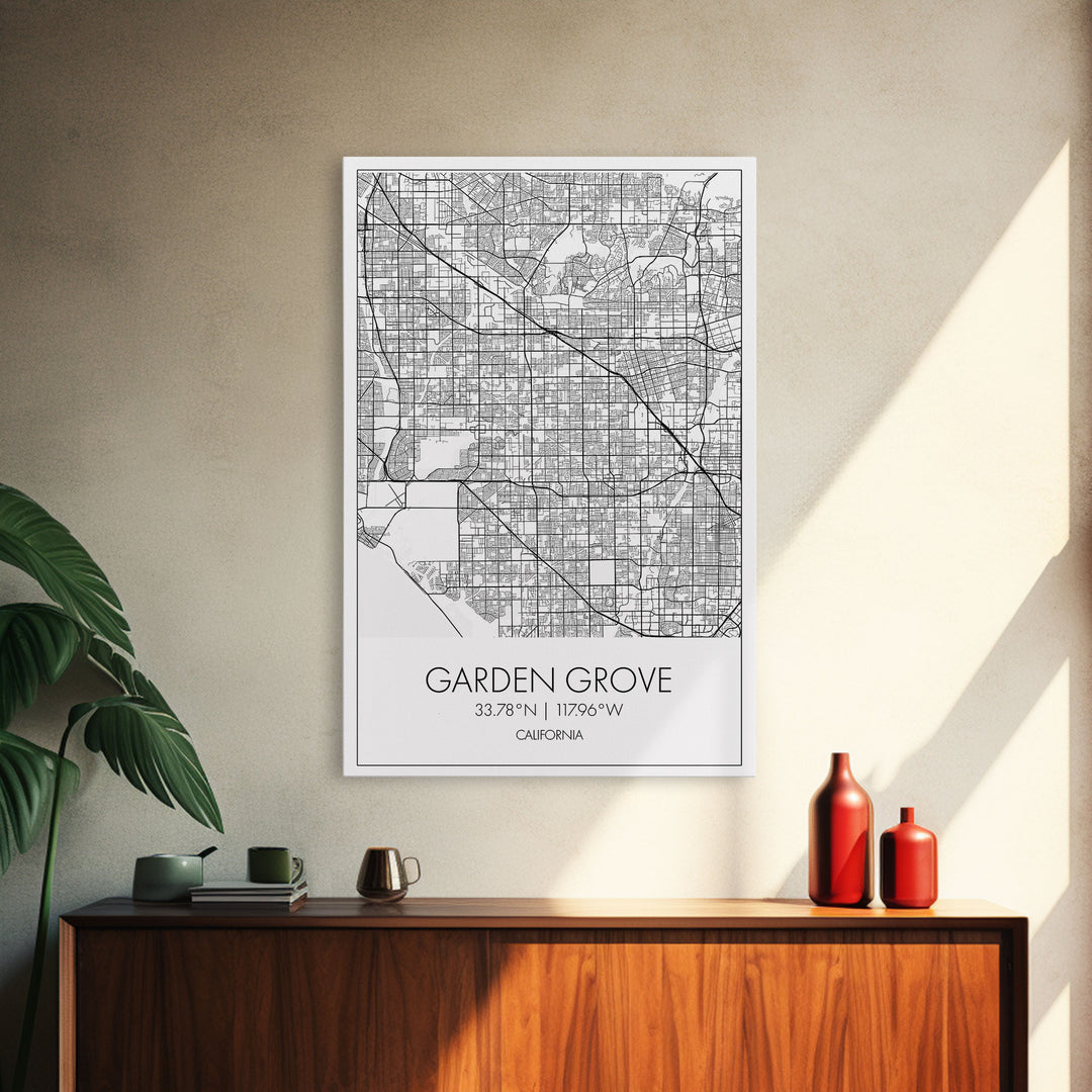 Garden Grove Street Map, California Map, City Map Art, Minimalist Art, Wall Art, Canvas Print, Black And White Map, Best Friend Gift