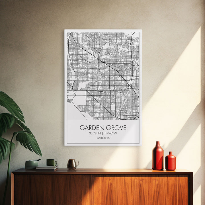 Garden Grove Street Map, California Map, City Map Art, Minimalist Art, Wall Art, Canvas Print, Black And White Map, Best Friend Gift