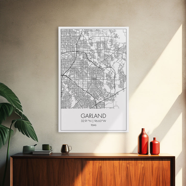 Garland Street Map, Texas Map, City Map Art, Minimalist Art, Wall Art, Canvas Print, Black And White Map, Travel Wall Art, Gift For Her