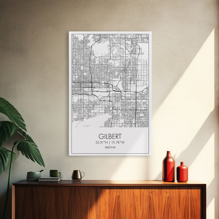 Gilbert Street Map, Arizona Map, City Map Art, Minimalist Art, Wall Art, Canvas Print, Black And White Map, Man Cave Art, Travel Wall Art