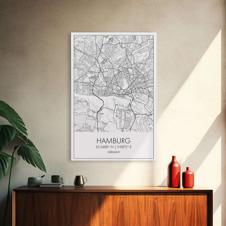 Hamburg Street Map, Germany Map, City Map Art, Minimalist Art, Wall Art, Canvas Print, Travel Wall Print, Gift For Traveler, Unique Art