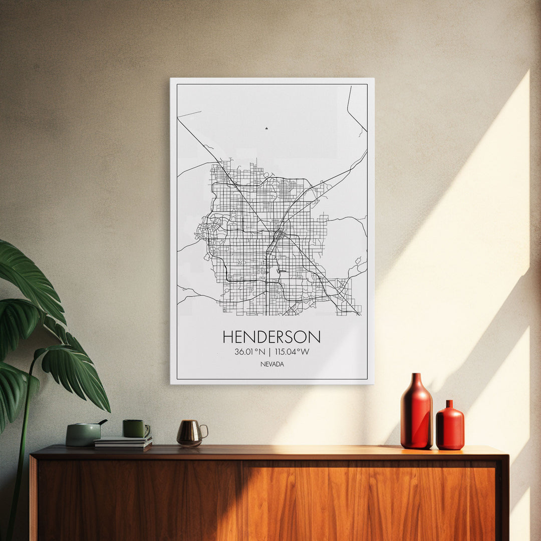 Henderson Street Map, Nevada Map, City Map Art, Minimalist Wall Art, Wall Art, Canvas Print, Gifts For Her, Travel Art, Man Cave Art,